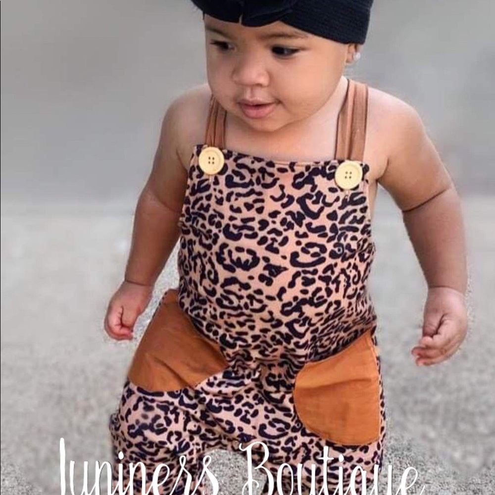 Boutique Girls Leopard Over-Alls Romper